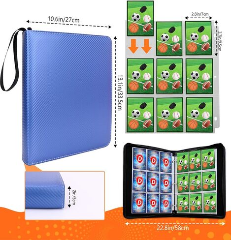 Trading Card Binder 9 Pocket, 1080 Cards Collection Folder with 60 Sleeves, Zipper Card Organizer Album for Baseball, Football, Basketball Card, Black in Saudi Arabia