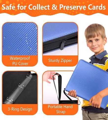 Trading Card Binder 9 Pocket, 1080 Cards Collection Folder with 60 Sleeves, Zipper Card Organizer Album for Baseball, Football, Basketball Card, Black in Saudi Arabia