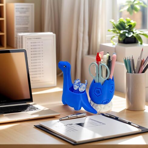 TIME&TRAVE Cute Dinosaur with Egg Pen Holder, Creative Dino Pencil Holder with Four Lovely Bookmark Desk Organizers, Office Supplies Decorations Idea Gift for Women Kids in Kuwait