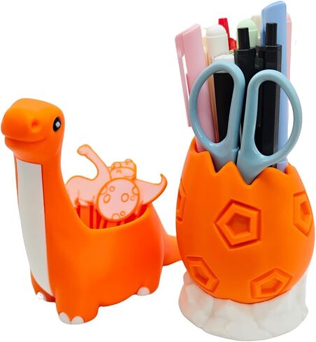 TIME&TRAVE Cute Dinosaur with Egg Pen Holder, Creative Dino Pencil Holder with Four Lovely Bookmark Desk Organizers, Office Supplies Decorations Idea Gift for Women Kids in Kuwait