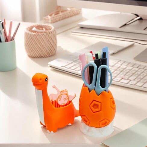 TIME&TRAVE Cute Dinosaur with Egg Pen Holder, Creative Dino Pencil Holder with Four Lovely Bookmark Desk Organizers, Office Supplies Decorations Idea Gift for Women Kids in Kuwait