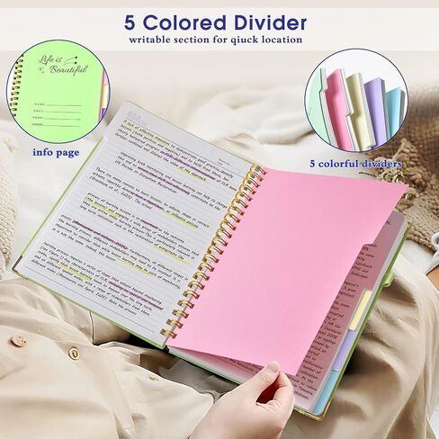 Hardcover Spiral Notebooks for Work, 5 Subject Notebook College Ruled with Dividers Tabs, 8.5" x 11" Lined Notebook Journal for women, A4 Large Notebooks for School Note taking, 240 Pages Black in Kuwait