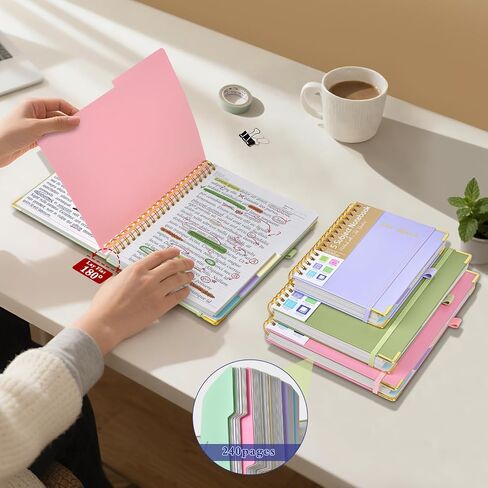 Hardcover Spiral Notebooks for Work, 5 Subject Notebook College Ruled with Dividers Tabs, 8.5" x 11" Lined Notebook Journal for women, A4 Large Notebooks for School Note taking, 240 Pages Black in Kuwait