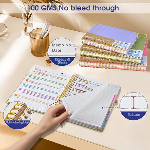 Hardcover Spiral Notebooks for Work, 5 Subject Notebook College Ruled with Dividers Tabs, 8.5" x 11" Lined Notebook Journal for women, A4 Large Notebooks for School Note taking, 240 Pages Black in Kuwait