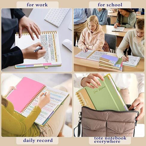 Hardcover Spiral Notebooks for Work, 5 Subject Notebook College Ruled with Dividers Tabs, 8.5" x 11" Lined Notebook Journal for women, A4 Large Notebooks for School Note taking, 240 Pages Black in Kuwait