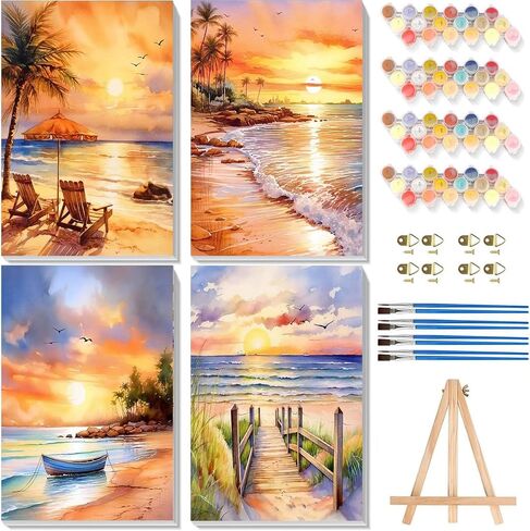 Arttoplus 4 Pack Framed Paint by Numbers Kit for Adults Beginners-DIY Christmas Adult Paint by Number Kits on Canvas Framed, Acrylic Oil Painting Kits for Adults for Gift Home Decor(8x12inch) in Saudi Arabia