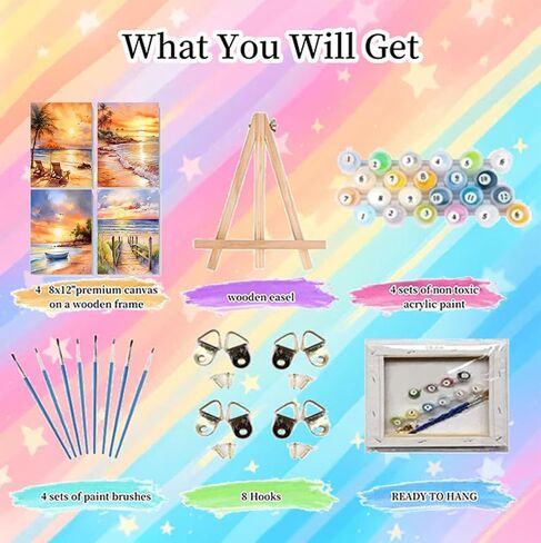 Arttoplus 4 Pack Framed Paint by Numbers Kit for Adults Beginners-DIY Christmas Adult Paint by Number Kits on Canvas Framed, Acrylic Oil Painting Kits for Adults for Gift Home Decor(8x12inch) in Saudi Arabia