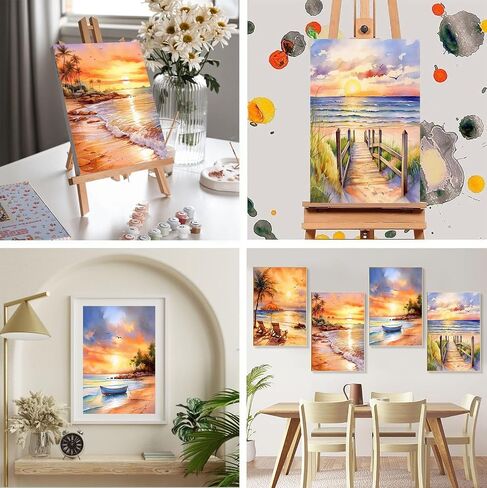 Arttoplus 4 Pack Framed Paint by Numbers Kit for Adults Beginners-DIY Christmas Adult Paint by Number Kits on Canvas Framed, Acrylic Oil Painting Kits for Adults for Gift Home Decor(8x12inch) in Saudi Arabia