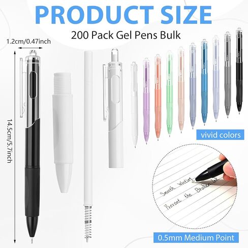 200 Pack Gel Pens Bulk 0.5mm Black Gel Pen Retractable Fine Point Pens Quick Drying Smooth Writing with Comfortable Grip for School Office Journaling Note Taking and Homework in Saudi Arabia