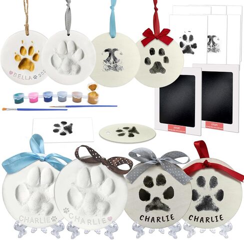 Clay & Ink Paw Print Kit,Make 3 Pawprint Ornaments(2 Clay&1 Ink),Dog Cat Paw/Nose Print Keepsake,Clean Touch Ink Pad & Soft Clay, Inkless Pet Paw Print Impression Kit,Pet Christmas Ornament in Kuwait