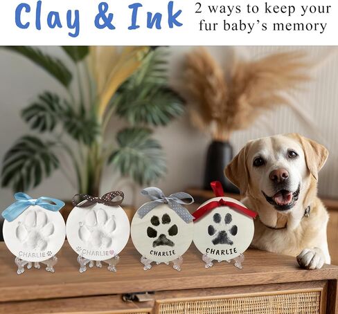Clay & Ink Paw Print Kit,Make 3 Pawprint Ornaments(2 Clay&1 Ink),Dog Cat Paw/Nose Print Keepsake,Clean Touch Ink Pad & Soft Clay, Inkless Pet Paw Print Impression Kit,Pet Christmas Ornament in Kuwait