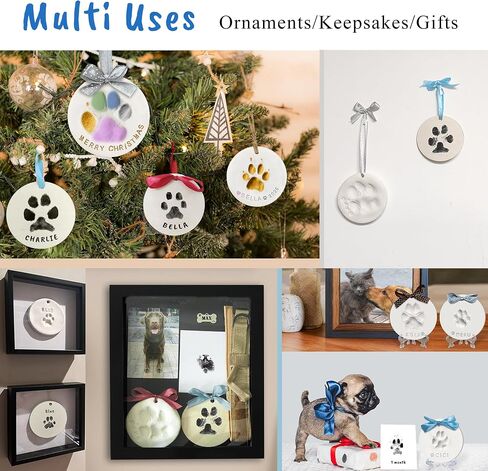 Clay & Ink Paw Print Kit,Make 3 Pawprint Ornaments(2 Clay&1 Ink),Dog Cat Paw/Nose Print Keepsake,Clean Touch Ink Pad & Soft Clay, Inkless Pet Paw Print Impression Kit,Pet Christmas Ornament in Kuwait
