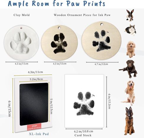 Clay & Ink Paw Print Kit,Make 3 Pawprint Ornaments(2 Clay&1 Ink),Dog Cat Paw/Nose Print Keepsake,Clean Touch Ink Pad & Soft Clay, Inkless Pet Paw Print Impression Kit,Pet Christmas Ornament in Kuwait