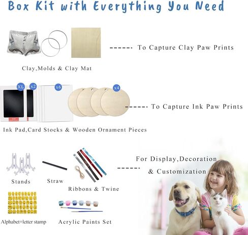 Clay & Ink Paw Print Kit,Make 3 Pawprint Ornaments(2 Clay&1 Ink),Dog Cat Paw/Nose Print Keepsake,Clean Touch Ink Pad & Soft Clay, Inkless Pet Paw Print Impression Kit,Pet Christmas Ornament in Kuwait
