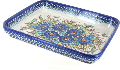 Blue Rose Polish Pottery - Blue Little Snowman Medium Rectangular Baker - 10.25" x 8" - Unique, Dishwasher Safe, & Durable Bakeware in Saudi Arabia