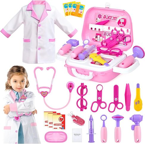 Doctor Toys Kit for Girls - Dr Medical Pretend Play Toys Set for Kids - Doctors Dress Up Kits for Toddlers 3-5 - Nurse Sets for Girl 22Pcs - Doctors Playset for Toddler Ages 3 4 5 6 Year Old in Kuwait