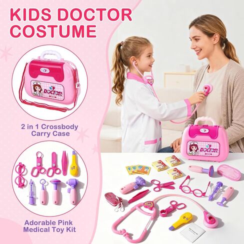 Doctor Toys Kit for Girls - Dr Medical Pretend Play Toys Set for Kids - Doctors Dress Up Kits for Toddlers 3-5 - Nurse Sets for Girl 22Pcs - Doctors Playset for Toddler Ages 3 4 5 6 Year Old in Kuwait