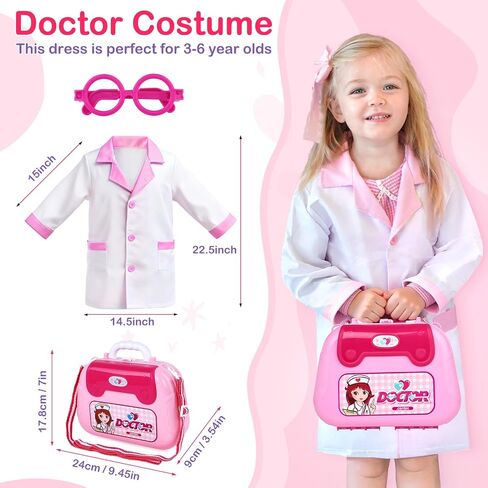 Doctor Toys Kit for Girls - Dr Medical Pretend Play Toys Set for Kids - Doctors Dress Up Kits for Toddlers 3-5 - Nurse Sets for Girl 22Pcs - Doctors Playset for Toddler Ages 3 4 5 6 Year Old in Kuwait