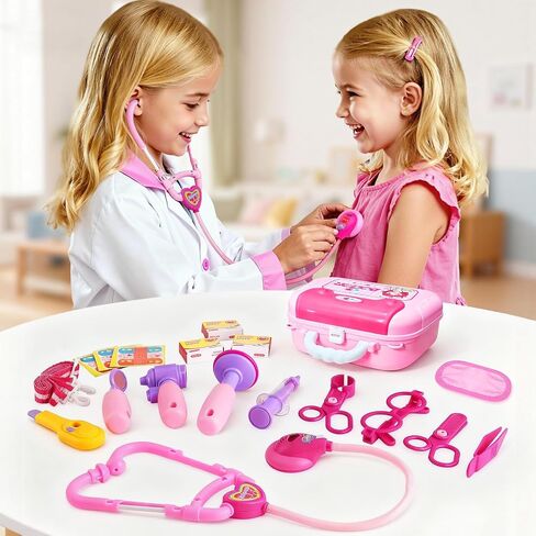 Doctor Toys Kit for Girls - Dr Medical Pretend Play Toys Set for Kids - Doctors Dress Up Kits for Toddlers 3-5 - Nurse Sets for Girl 22Pcs - Doctors Playset for Toddler Ages 3 4 5 6 Year Old in Kuwait