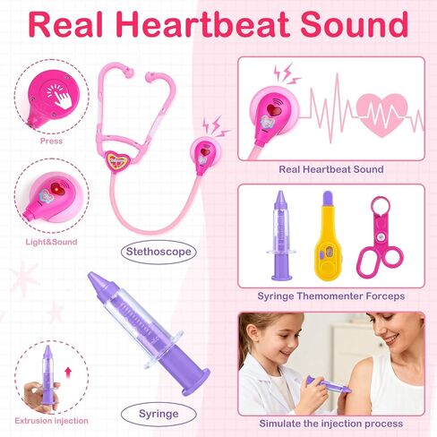 Doctor Toys Kit for Girls - Dr Medical Pretend Play Toys Set for Kids - Doctors Dress Up Kits for Toddlers 3-5 - Nurse Sets for Girl 22Pcs - Doctors Playset for Toddler Ages 3 4 5 6 Year Old in Kuwait