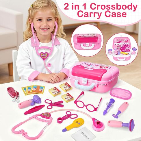 Doctor Toys Kit for Girls - Dr Medical Pretend Play Toys Set for Kids - Doctors Dress Up Kits for Toddlers 3-5 - Nurse Sets for Girl 22Pcs - Doctors Playset for Toddler Ages 3 4 5 6 Year Old in Kuwait