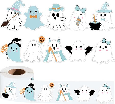 K KUMEED Pink Halloween Stickers Roll Cute Spooky Waterproof Self-Adhesive Ghost Decal Stickers for Halloween Party Envelope Scrapbook Decor DIY Crafts Scrapbooks Halloween Party Decor,500 PCS in Saudi Arabia