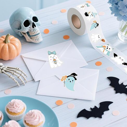 K KUMEED Pink Halloween Stickers Roll Cute Spooky Waterproof Self-Adhesive Ghost Decal Stickers for Halloween Party Envelope Scrapbook Decor DIY Crafts Scrapbooks Halloween Party Decor,500 PCS in Saudi Arabia