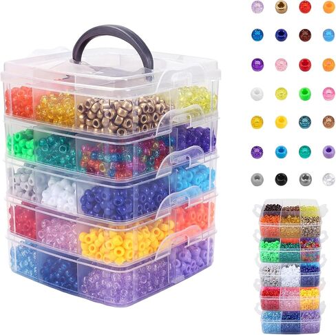 4300Pcs Pony Beads, 24 Colors Plastic Bead for Creating Bracelets Crafts Hair Beads Kandi Friendship Jewelry DIY Making, Craft Days Gifts, Boxed Easy to Store (24 Assorted Colors) in Saudi Arabia