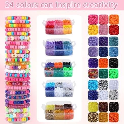 4300Pcs Pony Beads, 24 Colors Plastic Bead for Creating Bracelets Crafts Hair Beads Kandi Friendship Jewelry DIY Making, Craft Days Gifts, Boxed Easy to Store (24 Assorted Colors) in Saudi Arabia