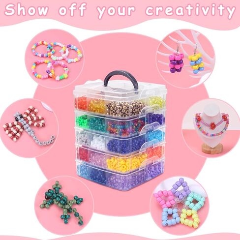 4300Pcs Pony Beads, 24 Colors Plastic Bead for Creating Bracelets Crafts Hair Beads Kandi Friendship Jewelry DIY Making, Craft Days Gifts, Boxed Easy to Store (24 Assorted Colors) in Saudi Arabia
