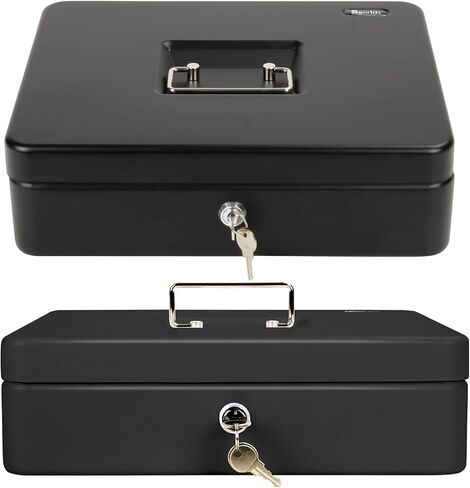 Large Locking Cash Box with Key Lock and Money Tray, Money Box with Cash Tray, Lock Safe Box for Office Business (Matte Black Side-Key) in Kuwait