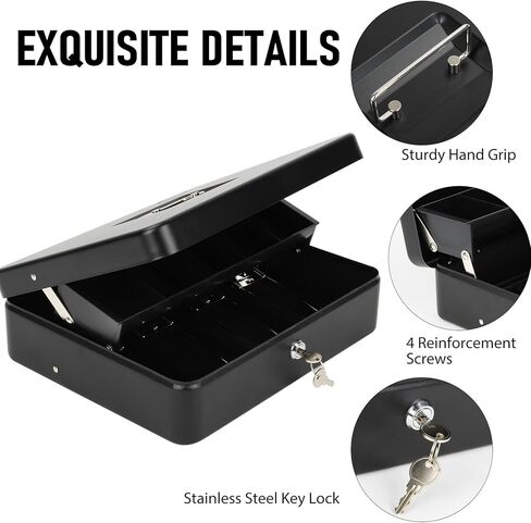 Large Locking Cash Box with Key Lock and Money Tray, Money Box with Cash Tray, Lock Safe Box for Office Business (Matte Black Side-Key) in Kuwait
