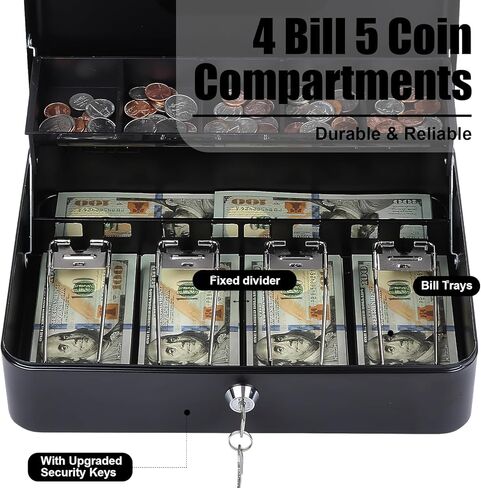 Large Locking Cash Box with Key Lock and Money Tray, Money Box with Cash Tray, Lock Safe Box for Office Business (Matte Black Side-Key) in Kuwait