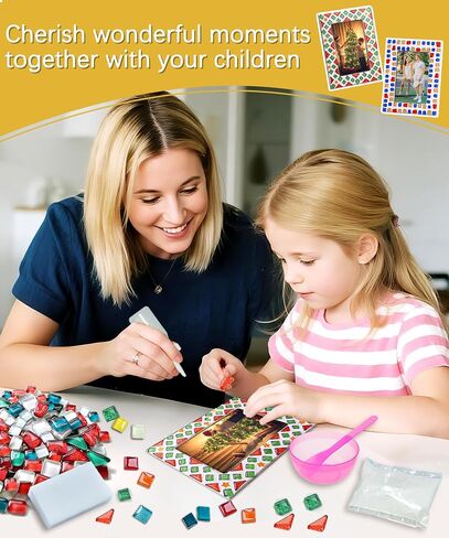 Beiktehy Mosaic Kit, 4 Sets Mosaic Kits for Adults with Stained Glass Mosaic Tiles for Crafts DIY Mosaic Coaster Kit Handmade Home Decoration Christmas Gift for Adults Kids in Saudi Arabia