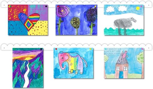 Scalloped Magnetic Art Display for Kids Artwork & Photos (Set of 2) – Kids Artwork Display for Wall – Magnetic Photo Display Strips with Push-Pin Magnets (Black, 35in) in Saudi Arabia
