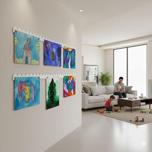 Scalloped Magnetic Art Display for Kids Artwork & Photos (Set of 2) – Kids Artwork Display for Wall – Magnetic Photo Display Strips with Push-Pin Magnets (Black, 35in) in Saudi Arabia