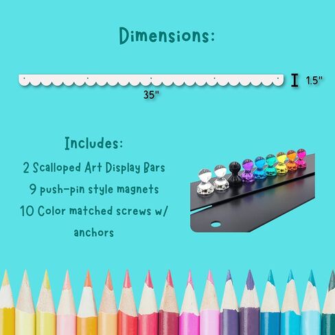 Scalloped Magnetic Art Display for Kids Artwork & Photos (Set of 2) – Kids Artwork Display for Wall – Magnetic Photo Display Strips with Push-Pin Magnets (Black, 35in) in Saudi Arabia