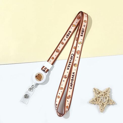 Capybara Retractable Lanyards for ID Badges Cute Capybara Lanyard ID Holder Durable Plastic Card Sleeve with Adjustable Strap Cartoon Animal Lanyard Holder for Bus Office School Driver Teacher in Saudi Arabia