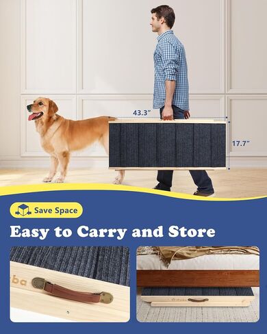 Dog Ramp for Bed Couch Folding Pet Ramps for Small Medium Dogs to Get on Bed, Up to 70 lbs, Adjustable Height 24", 43.3" Long in Kuwait