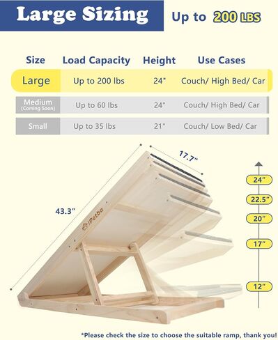 Dog Ramp for Bed Couch Folding Pet Ramps for Small Medium Dogs to Get on Bed, Up to 70 lbs, Adjustable Height 24", 43.3" Long in Kuwait