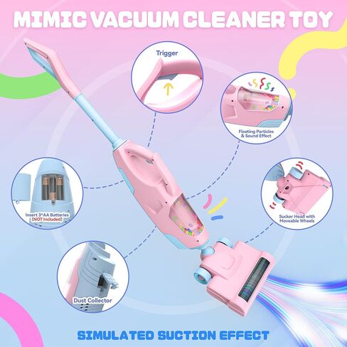 Smilesskiddo Kids Vacuum الذي يعمل حقًا - فراغ لعبة طفل مع فوهتين ، وأفعال صوتية وورقة ، ولعب التدبير المنزلي للأطفال الأولاد والبنات (الوردي) in Kuwait