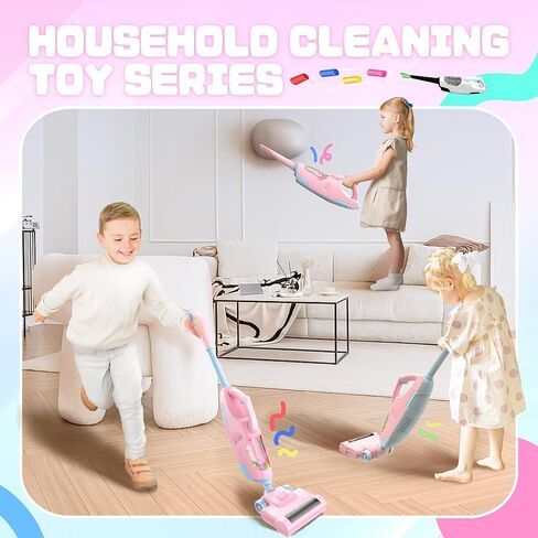 Smilesskiddo Kids Vacuum الذي يعمل حقًا - فراغ لعبة طفل مع فوهتين ، وأفعال صوتية وورقة ، ولعب التدبير المنزلي للأطفال الأولاد والبنات (الوردي) in Kuwait