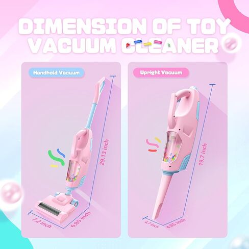 Smilesskiddo Kids Vacuum الذي يعمل حقًا - فراغ لعبة طفل مع فوهتين ، وأفعال صوتية وورقة ، ولعب التدبير المنزلي للأطفال الأولاد والبنات (الوردي) in Kuwait