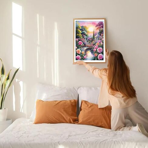 GDYEEH DIY 5D Candle Diamond Art Kits ، Pink Flowers Full Round Drill Parkling Diamond Painting Picture ، Diamond Painting Kits Craft for البالغين ، ديكور الجدار المنزلي 12x16inch in Saudi Arabia