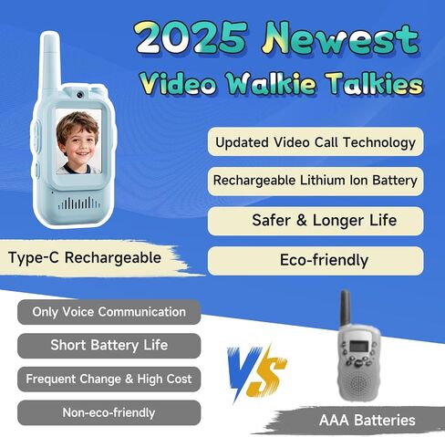Video Walkie Talkies for Kids, Handheld 2 Pack Rechargeable Video Intercom Kids Walkies Talkies, Indoor Outdoor Toys for Family Games, Outside, Camping, Hiking, Toys for Boys and Girls Ages 3-12 in Kuwait