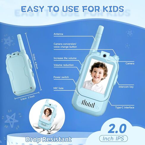 Video Walkie Talkies for Kids, Handheld 2 Pack Rechargeable Video Intercom Kids Walkies Talkies, Indoor Outdoor Toys for Family Games, Outside, Camping, Hiking, Toys for Boys and Girls Ages 3-12 in Kuwait