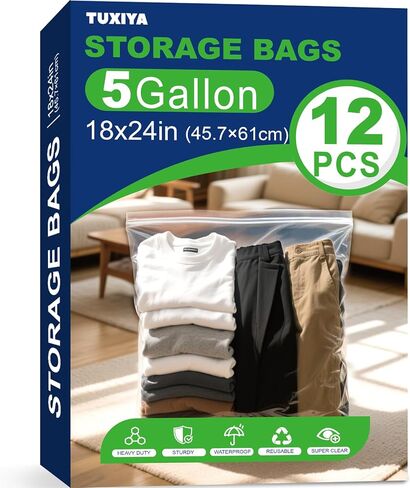 25PACK Large 5 Gallon Zipper Bags for Storage18 x 24 Inch, Large Clear Zipper Bags Reusable for Clothes, Travel, Moving & Freezer Storage Freezer bags,Thick 2 Mil Each Side in Kuwait