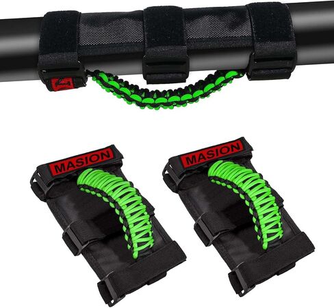 Grab Handles Roll Bar Pack of 2, for RZR Passenger Grab Handle Grips Fits for Polaris Ranger, for Mule, for Teryx, for CFMoto, for Honda Pioneer, for Can Am SxS, for ATV Green Paracord Grips in Saudi Arabia