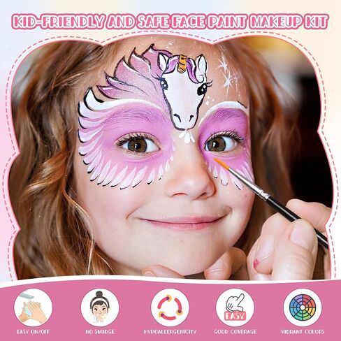 54 Colors Face Painting Kit for Kids, Professional Water Activated Face paint Makeup Kit with Stencils, Gem Stickers, Brushes, for for Carnivals, Theme Parties, Festivals, Halloween Cospaly in Kuwait