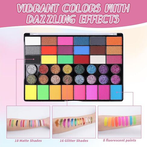 54 Colors Face Painting Kit for Kids, Professional Water Activated Face paint Makeup Kit with Stencils, Gem Stickers, Brushes, for for Carnivals, Theme Parties, Festivals, Halloween Cospaly in Kuwait